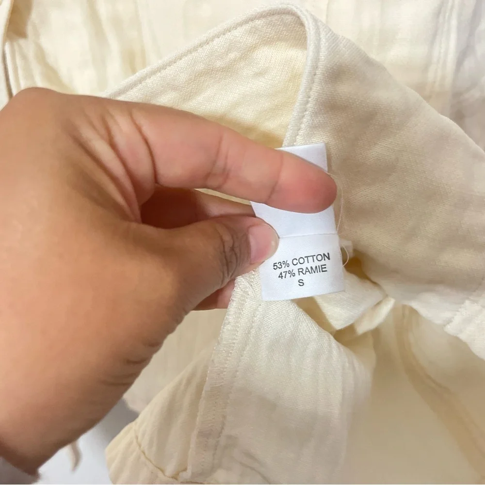 Eileen Fisher Beige Ramie Button Down Long Sleeve Blazer Size S